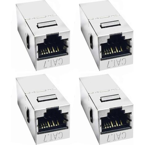 Quatre coupleurs CAT7, coupleurs blindés RJ45 Keystone, type enfichable femelle-femelle, adaptés aux CAT7/CAT6A/CAT5/CAT5E. (1/5)