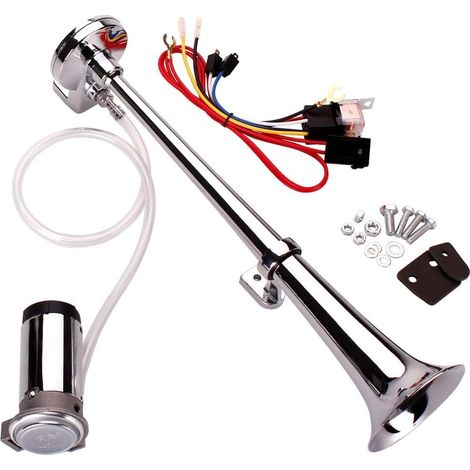 Kit de bocina de aire de 12 V 150 dB, Super Loud de 45 centímetros Cromo Zinc Trompeta Trompeta Camión Bocina con compresor para cualquier vehículo de 12 V (1/5)
