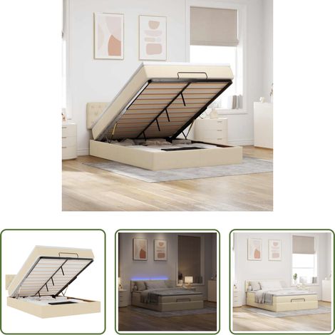 vidaXL Matratze mit Taschenfedern - Ottomane Bett mit Matratze & LEDs Creme 140x190 cm Stoff (1/5)