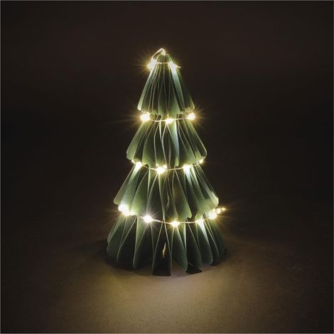 Sapin de Noël LED en Papier, 15 cm - Pliable - Guirlande Lumineuse 35 LED - Blanc Chaud - Minuterie 6/18 h - Fonctionne avec Piles (2 x AA) - Durée de Vie : 10 000 Heures - pour l'intérieur (1/5)