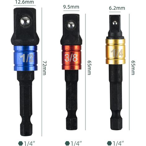 Adaptateur Porte Douilles 1/4" 3/8" 1/2" Adaptateur Porte Douille pour Visseuse à Choc Adaptateur Porte Douille Visseuse a Choc Prise Perceuse Visseuse Jeu de Rallonges Colorés (1/3)