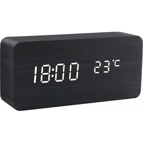 MINKUROW Digitale LED-Uhr, Schlafzimmer, Schreibtisch, Sprachsteuerung, Timer, Dekoration, weiße Zahlen, Temperaturmesser (1/5)