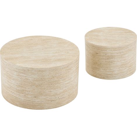 Set di 2 tavolini da salotto rotondi con contenitore, MDF effetto legno, 62,8 e 44 cm, HOMVRA (1/5)