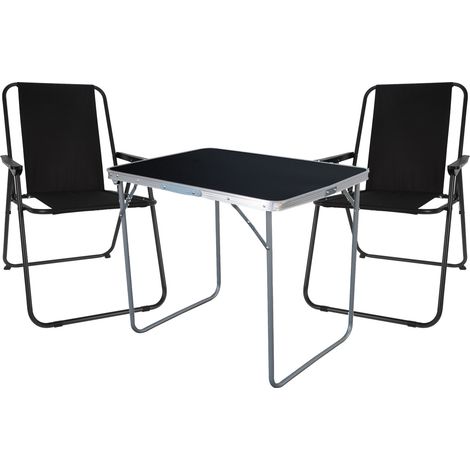 3-teiliges Campingmöbel Set Tisch schwarz 2 x Stuhl Schwarz-MMC330870B+2xLE8000020 (1/5)