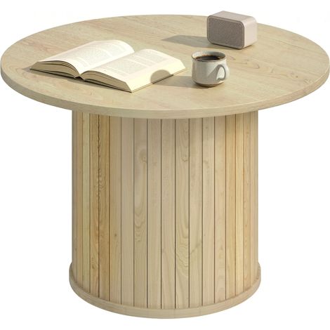 Table Basse Ronde Ø60 cm avec Base Colonne en Bois Naturel pour Salon et Chambre - Élégance et Praticité (1/5)
