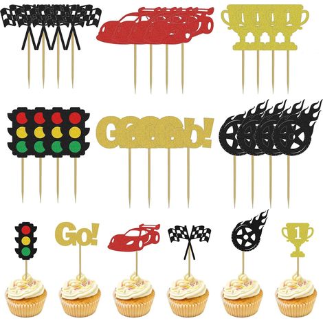 24 racing car themed cupcake decorations, cupcake gift decorations, quick birthday decorations for men, ideal for a lively birthday party (1/5)