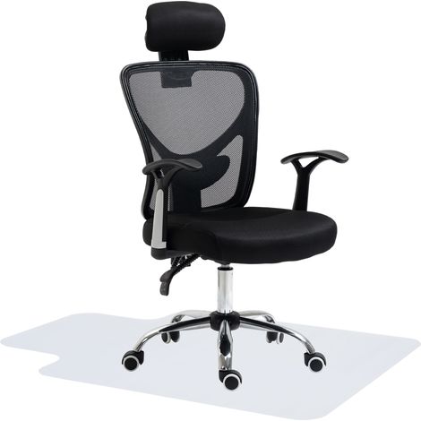Conjunto de 1 silla de oficina reclinable con altura ajustable 62x67x108-118 cm y 1 alfombra protectora de suelo 90x120 cm negro y transparente (1/5)