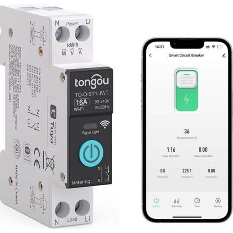 Interrupteur intelligent, disjoncteur intelligent WiFi monopoint 16 A, compatible avec Alexa, Google Assistant, Smart Life et TUYA : fonctions de comptage, de commande vocale et de minuterie.