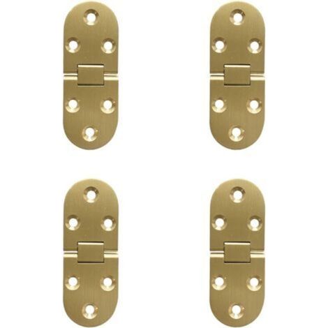 180 Degree Flip Hinges, Brass, Round Edge, with Screws, for Folding Tables, Furniture, Cabinets, Doors, Wooden Boxes, Anti-Rust, Copper Polished, Set of 4 (1/5)