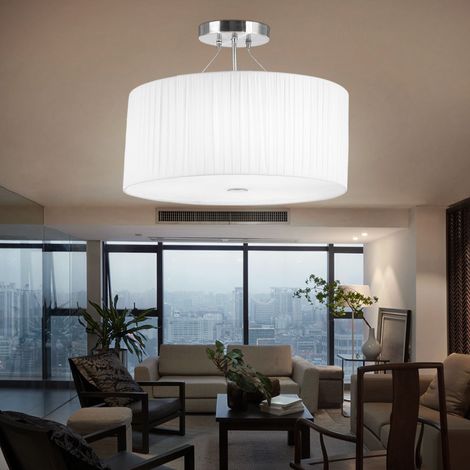 Decken Lampe Hänge Leuchte Plissee rund weiß im Set inklusive LED Leuchtmittel