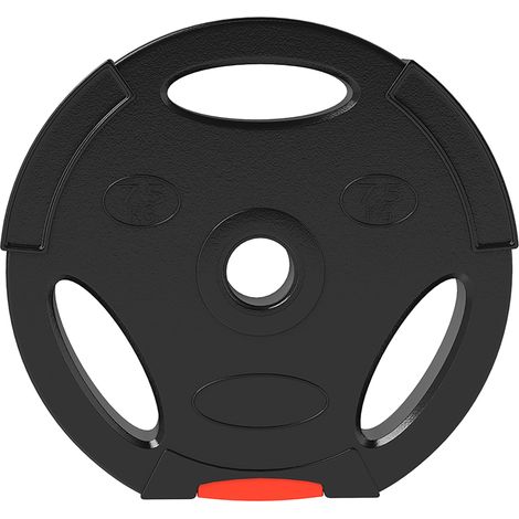 Disques de musculation, 2 x 5 kg et 2 x 7,5 kg, avec trois poignées et trous de Ø 25 mm, noirs (1/5)