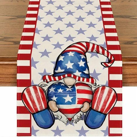 7.4 Chemin de table patriotique à rayures rouges, bleues et blanches avec étoiles, décoration de table pour la fête de l'Indépendance (1/5)