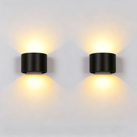 2PCS Applique Murale Led 12W Noir Lampe Murale D'Intérieur Applique Murale Aluminium Moderne Pour Salon, Chambre À Coucher, Blanc Chaud (1/5)