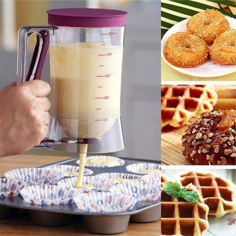 Distributeur de Pâte à Crêpes avec Couvercle et Graduation, 900ML Outil de Bricolage pour Gâteaux, Crêpes, Muffins (1/4)