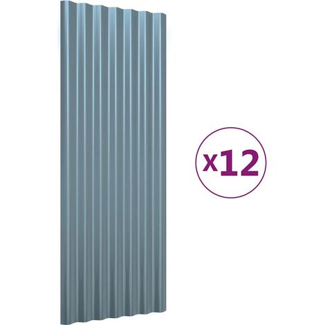 Lot de 12 Panneaux de toiture, Plaque moderne, Haute qualité, Acier enduit de poudre Gris 100x36cm OIB7605E (1/5)