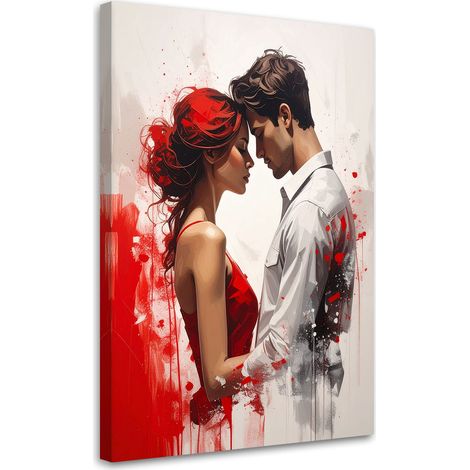 Image sur Toile, Couple amoureux sur fond de peinture rouge,20x30 (1/4)