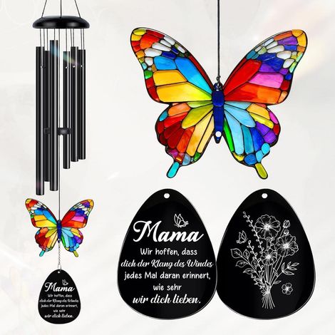 Windspiel für Mama, 76cm, Schwarz, mit Schmetterling, Geschenkidee