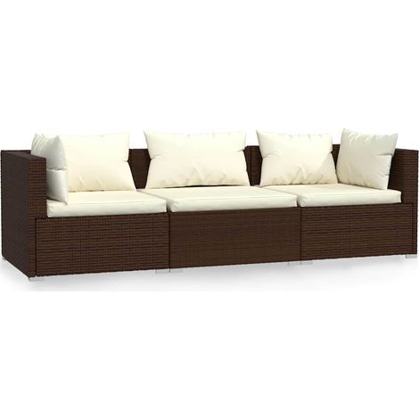 Maison Exclusive - 3-Sitzer-Sofa mit Kissen Braun Poly Rattan (1/5)