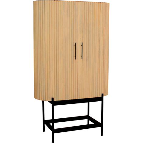 Cabinet de Rangement en Bois de Manguier Massif et Métal Noir avec Portes à Lattes - PANGIVO (1/5)