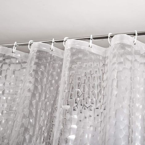 Rideau de Douche Anti-moisissure 180 x 200 cm EVA Imperméable avec 12 Anneaux et Fond de Poids Magnétique, Rideau de Bain Semi-Transparent de 0,15 mm, Motif Cube d'eau, pour Baignoire (1/4)