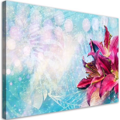 Quadro su tela, Fiori rosa su uno sfondo blu - 100x70 (1/5)