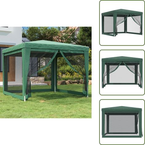 Partyzelt mit 4 Mesh-Seitenwänden Grün 3x3 m HDPE - Partyzelt - Outdoorzelt - Gartenpavillon - Festzelt - Sommergarten (1/5)
