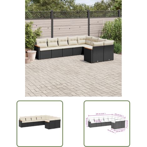 The Living Store 9-tlg. Garten-Sofagarnitur mit Kissen Schwarz Poly Rattan - Gartenmöbel - Rattan Möbel - Outdoor Sofa - Lounge Set - Esszimmergarnitur (1/3)