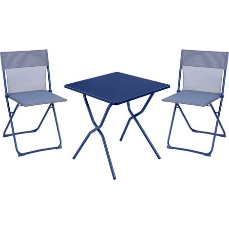 Set 1 quadratischer klappbarer Gartentisch, 2 ultrakompakte Klappstühle - Balcony - Acier - Bleu Indigo - Lafuma Mobilier
