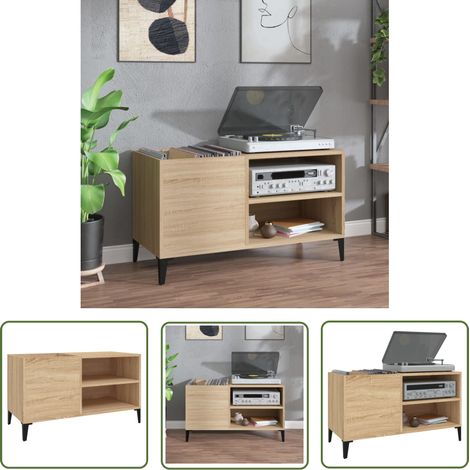 The Living Store Armoire à disques chêne sonoma 84,5x38x48 cm bois d'ingénierie - Meuble À Disques - Armoire À Disques - Rangement Vinyl - Étagère Disque - Support Tourniquet (1/5)