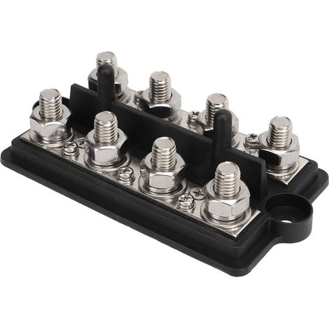 Stromverteilerblock für Marine- und Wohnmobilbatterien, 2-reihig, M8-Gewindebolzen, DC 12–48 V, 150 A, Schwarz (1/5)