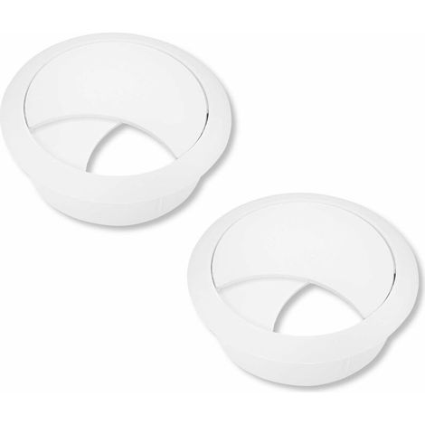 – Lot de 2 passe-câbles encastrables 58mm – Plastique blanc – Pour bureau et espace de travail organisé – Accessoire de rangement câbles (1/4)