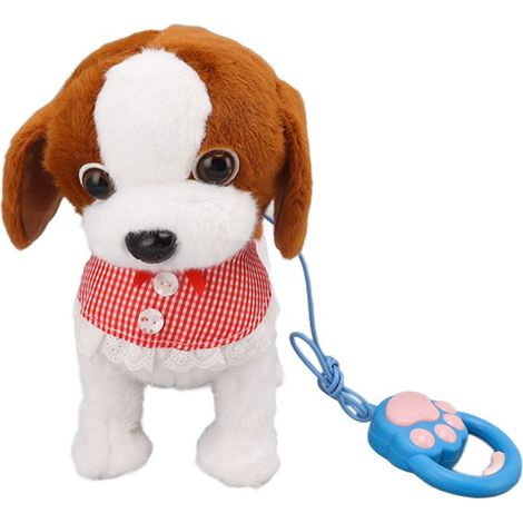 Jouet électronique interactif en peluche pour chien, un chiot qui marche et aboie avec une laisse télécommandée, adapté aux enfants, marron. (1/5)
