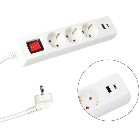 base multiple 3 tomas schucko y 2 tomas usb (a / c) con interruptor y toma de tierra (1/5)