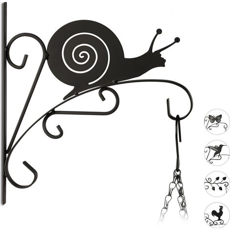 3x Appendivasi con Chioccola, Ganci Portavasi da Parete, Decorazioni da Giardino Metallo HxLxP: 30 x 28 x 2 cm, Nero