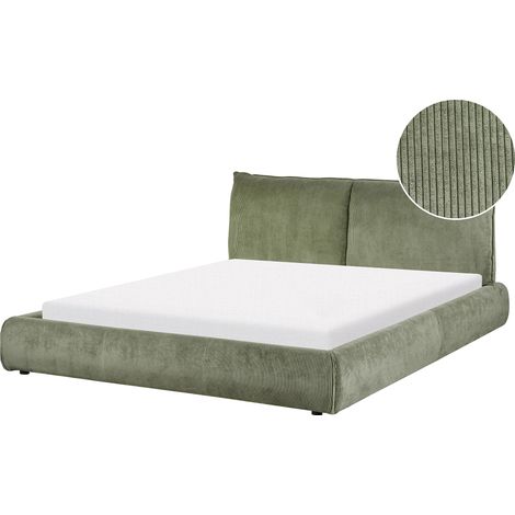 Cama de agua moderna tapizada 160 x 200 cm somier con colchón pana verde Vinay (1/5)