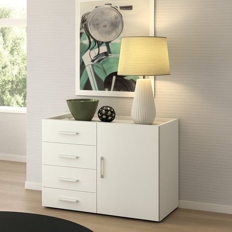 Dmora Kommode Violetta, Buffetschrank mit 1 Tür und 4 Schubladen, Wohnzimmer - Sideboard, Mehrzweckschrank mit Regalen, 100% Made in Italy, Cm 90x41h87, Weiß (1/5)