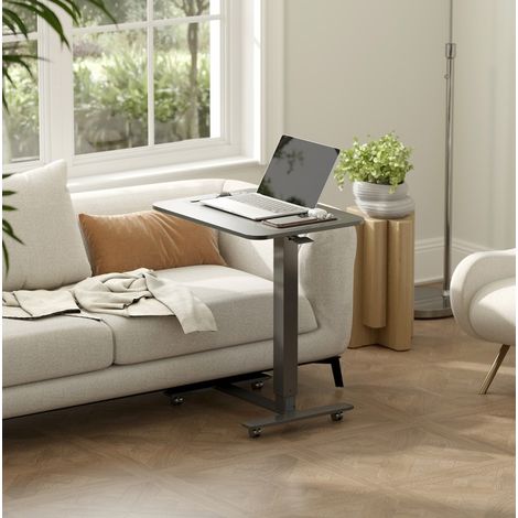Scrivania mobile 65x48x73 cm, altezza regolabile fino a 110 cm, con 4 ruote bloccabili, acciaio e legno nero (1/5)