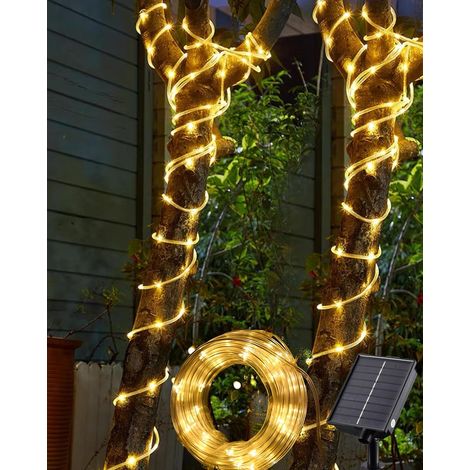 Guirlande lumineuse solaire d'extérieur, 10 m, 100 LED, 8 modes, étanche, décoration pour jardin, terrasse, patio (blanc chaud) (1/4)
