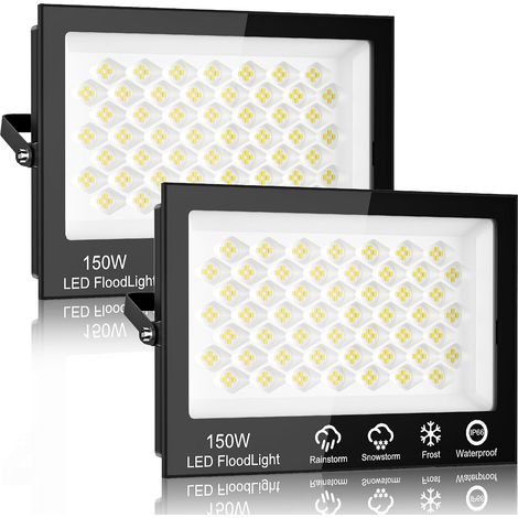 Projecteur LED Extérieur 150W 15000LM Ultra Lumineux IP65 Étanchéité 6500K pour Jardin Balconie Garage Entrepôt