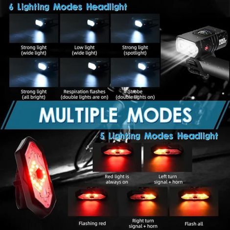 Eclairage de vélo - - Feu avant 1000 Lumens - Étanche - Rechargeable USB - Feu arrière avec clignotant (1/4)