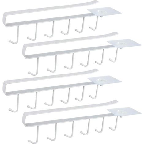 Juego de 4 portavasos blancos para armarios, con capacidad para 6 tazas, ganchos organizadores para utensilios de cocina -Crezuo