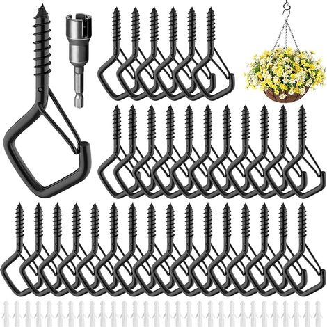 Vis à Piton 32 pièces Crochet à vis Crochet de plafond à taper avec vis à yeux à boucle de sécurité pour les plantes extérieures de jardin Oiseaux Lanternes (1/5)