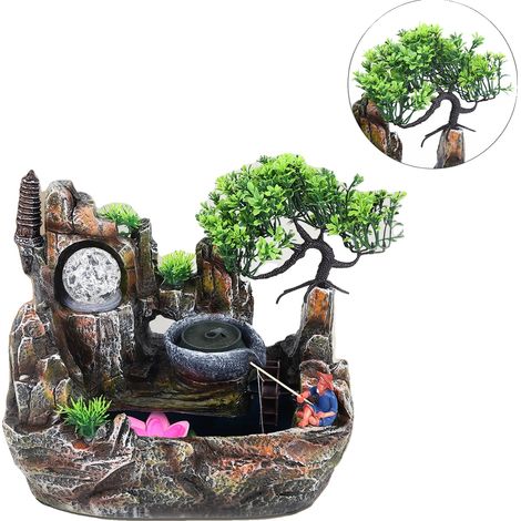 Fontaine d'intérieur, matériau en résine, prise EU 220V, style chinois traditionnel, usage intérieur, fonction humidificateur (1/5)