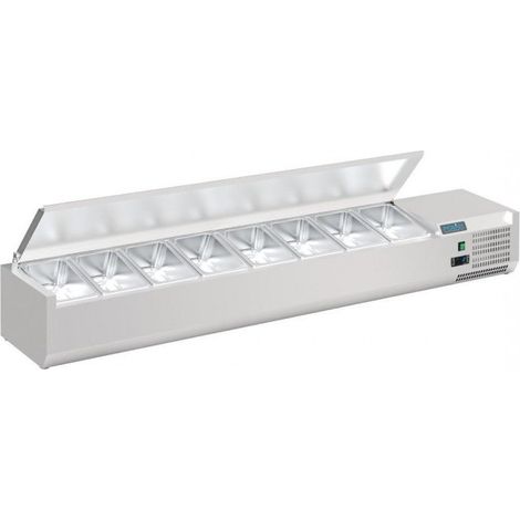 Saladette réfrigérée 8 x GN 1/4 (P)100 mm, à poser avec couvercle, 120 W, 220 V - MONO (1/3)