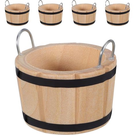 Lot de 5 seaux Miniatures en Bois pour Maison de poupée, avec poignées, pour Cuisine, Jardin, etc. (1/5)