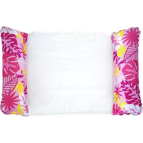Materasso gonfiabile - Amaca da piscina - Sedia gonfiabile 4 in 1 per adulti - Taglia XL 127x70 cm - PVC rinforzato - Motivo a foglie rosa (1/5)