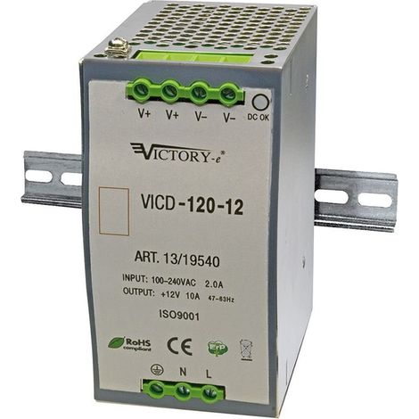 Alimentatore switching 12Vdc 10A 120W, guida din TS-35/7.5 e TS-35/15 - Victory VICD-120-12