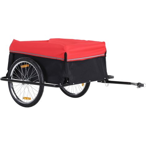 Remorque vélo transport 2 roues noire et rouge avec grande capacité de 40 kg (1/5)