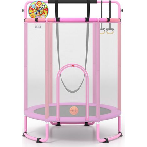 COSTWAY Trampoline Exterieur Enfant, 30 Ressorts (154x154x210cm,Rose) (1/5)