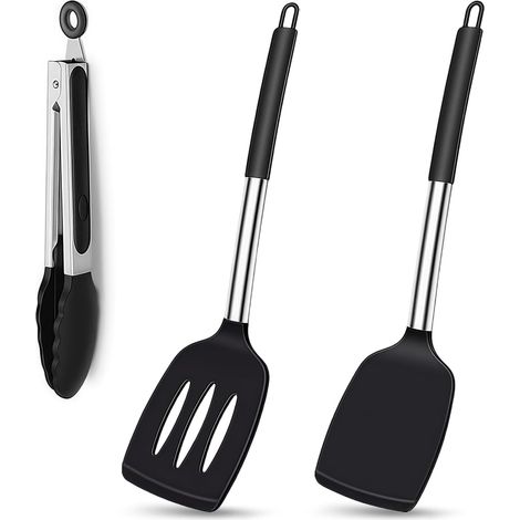 Lot De 3 Spatules En Silicone avec Pince À Barbecue, 34.5cm Spatules en Silicone, Ustensiles de Cuisine,Passent Au Lave-Vaisselle, Sans BPA pour Cuisson, Mélange, Friture (1/5)